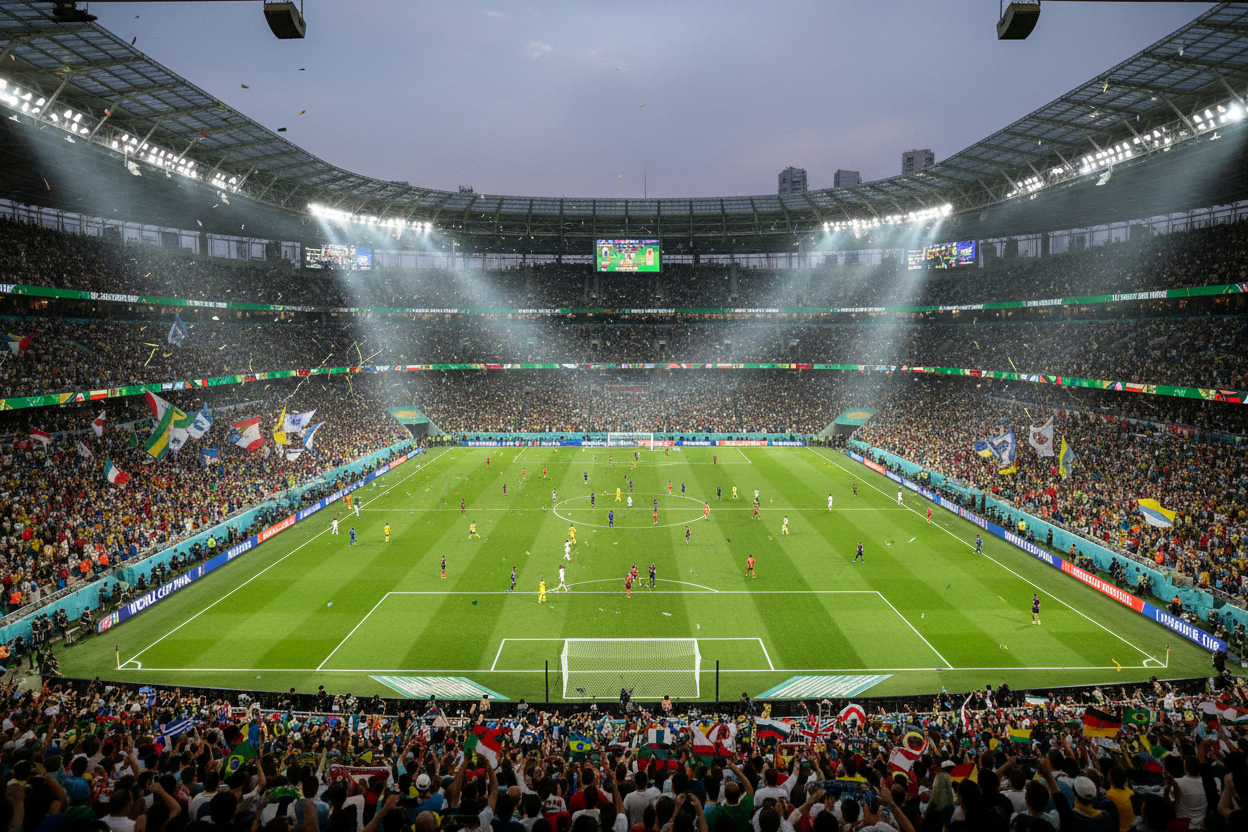 Search “soccer”, “football fans”, “stadium”, or “world cup”.